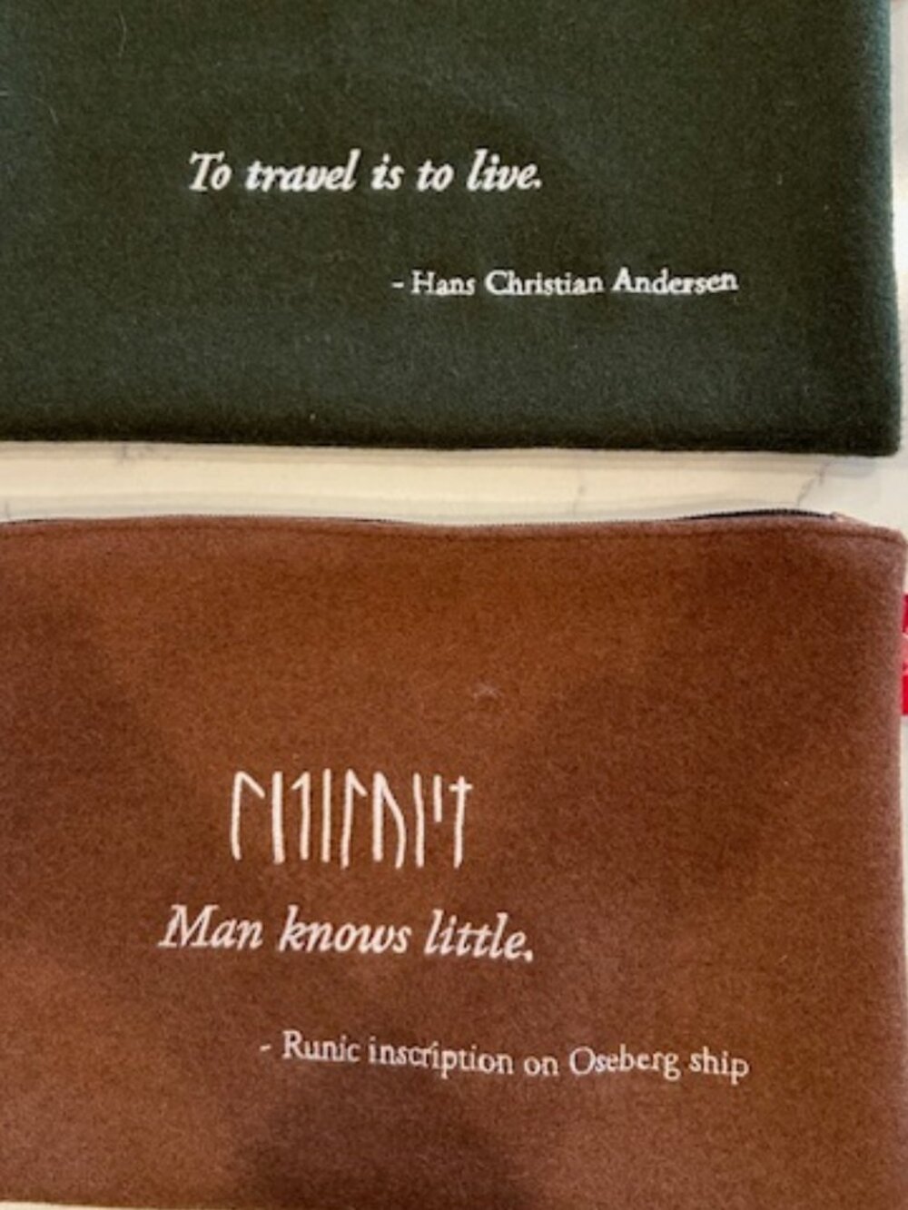 Pair of Viking Cruise Zippered Bank Deposit Bags Brown and Dark Green